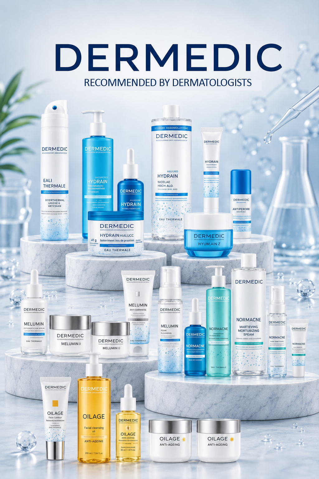 Dermocosmetic skincare bottles from the Cutane product range