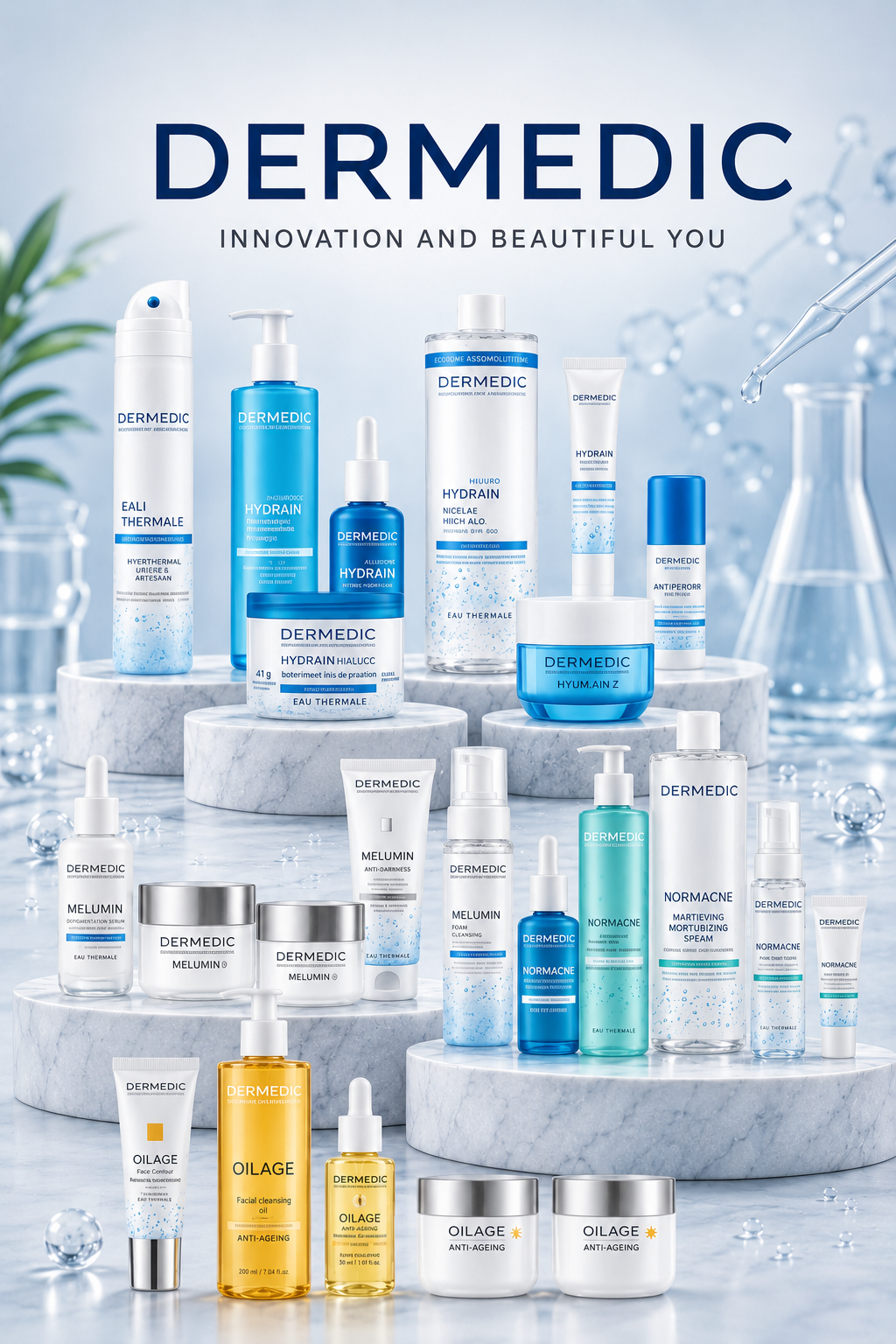 Dermocosmetic skincare bottles from the Cutane product range